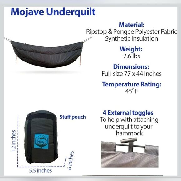 Mojave Hammock Underquilt, Adjustable, Essential Hammock Camping Gear Full Size - Picture 7 of 9